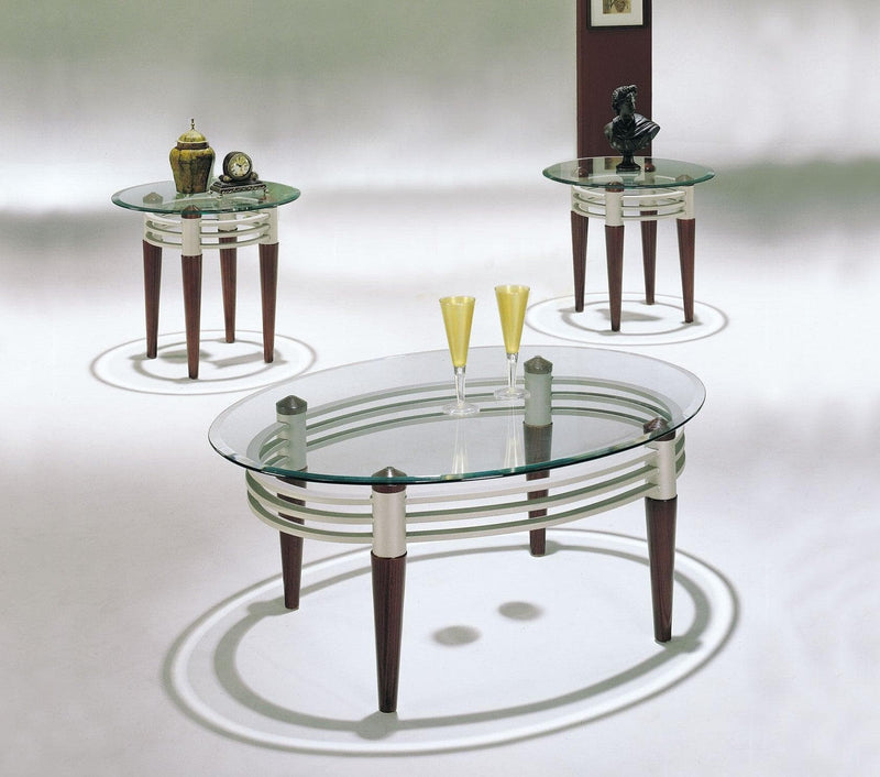 Marseille Cherry, Silver & Clear Glass Coffee/End Table Set (3Pc) - Ornate Home