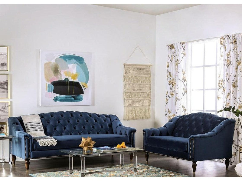 Martinique - Blue - Stationary Sofa & Loveseat - 2pc - Ornate Home