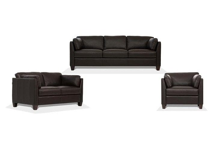 Matias Chocolate Leather 3-Piece Living Room Set - Ornate Home