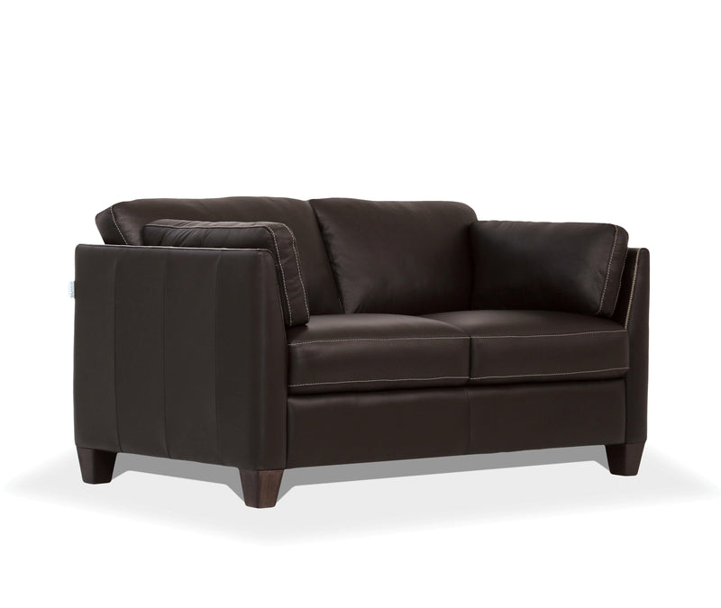 Matias Chocolate Leather Loveseat - Ornate Home