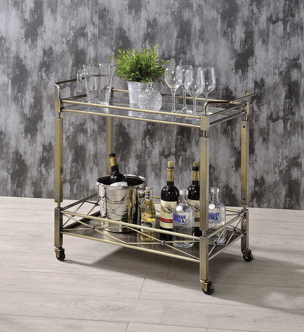 Matiesen Antique Gold & Clear Glass Serving Cart - Ornate Home