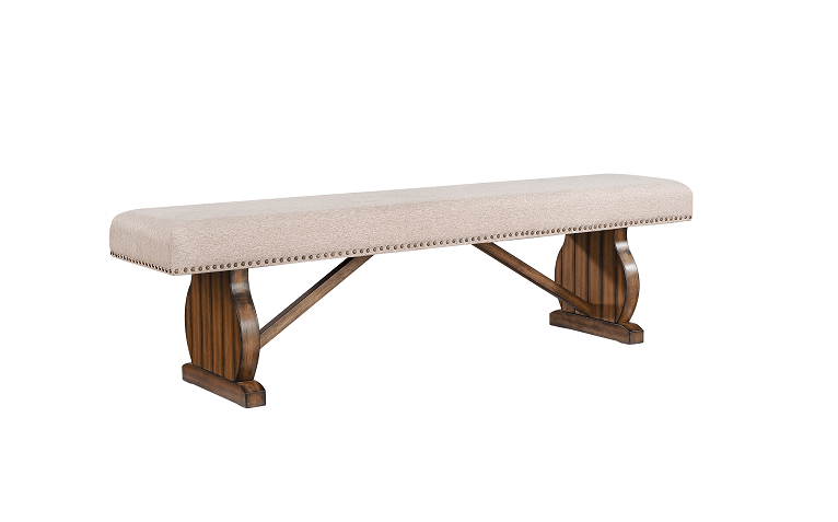 Maurice Khaki Linen & Antique Oak Bench - Ornate Home