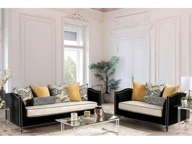 Maya - Beige & Black - Stationary Sofa & Loveseat - 2pc - Ornate Home