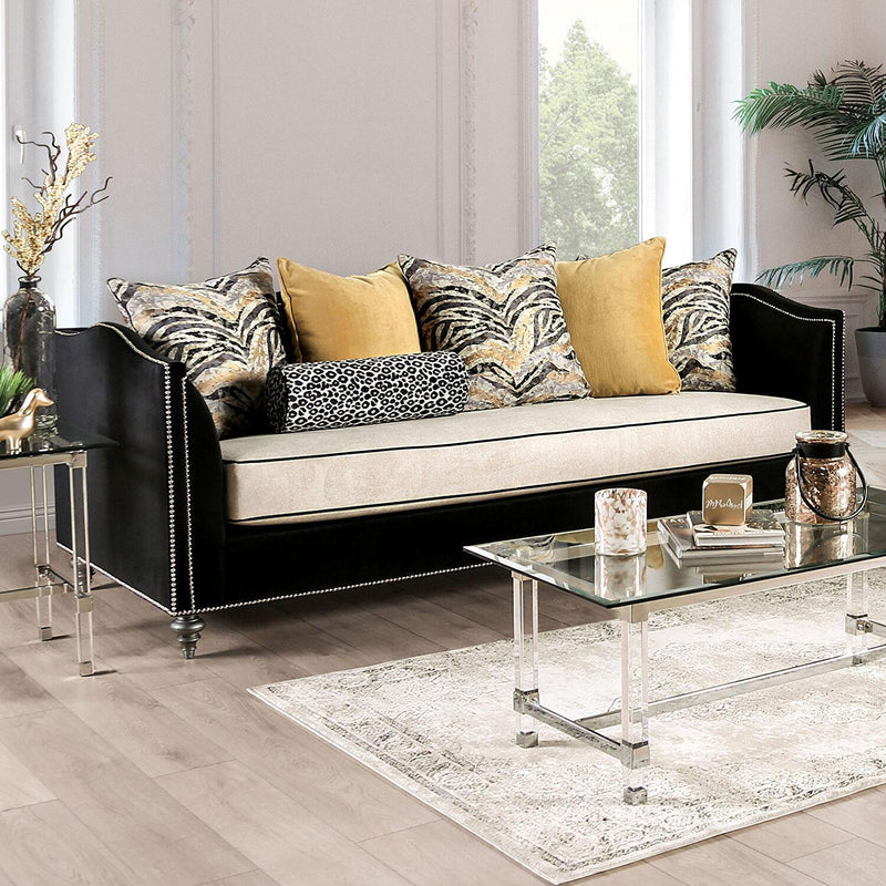 Maya - Beige & Black - Stationary Sofa & Loveseat - 2pc - Ornate Home