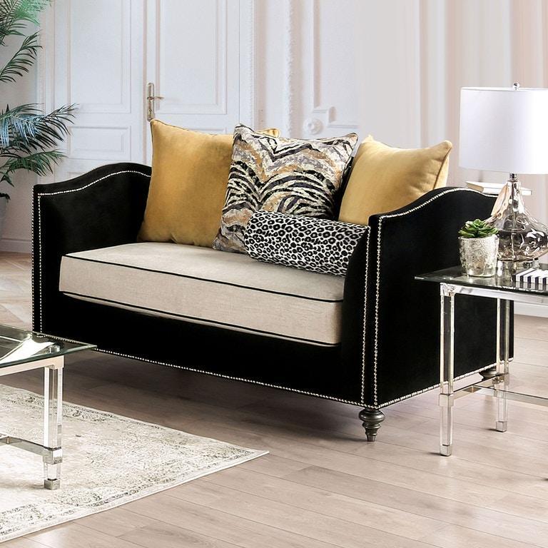 Maya - Beige & Black - Stationary Sofa & Loveseat - 2pc - Ornate Home