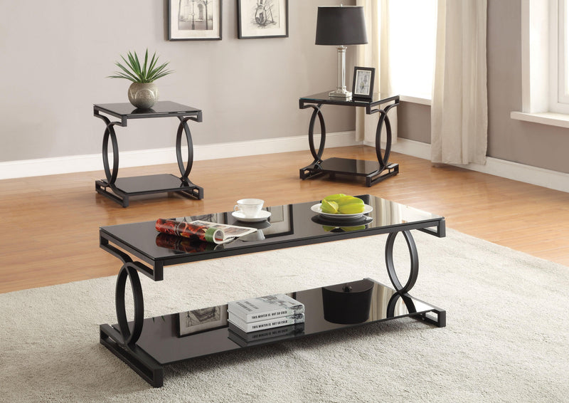 Milo Sandy Black & Black Glass Coffee/End Table Set (3Pc Pk) - Ornate Home