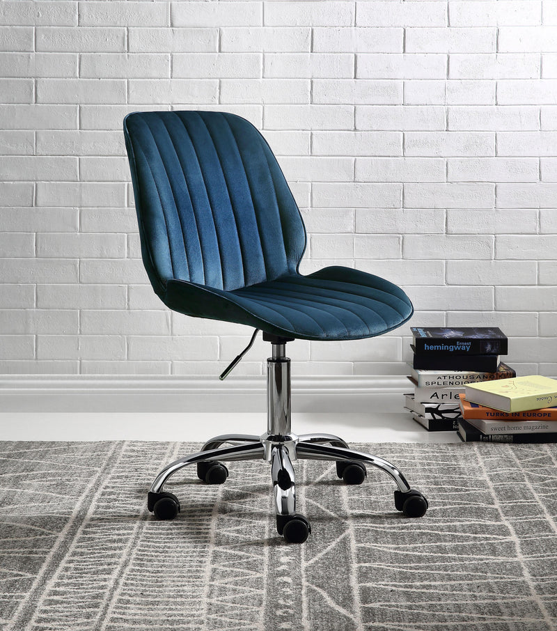 Muata Twilight Blue Velvet & Chrome Office Chair - Ornate Home