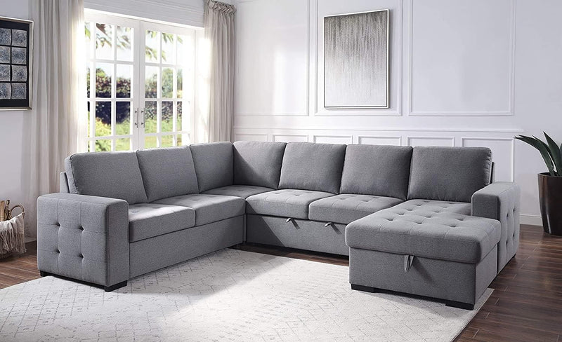 Nardo - Gray - Sectional Pull-Out Sleeper Sofa w/ Chaise - Ornate Home