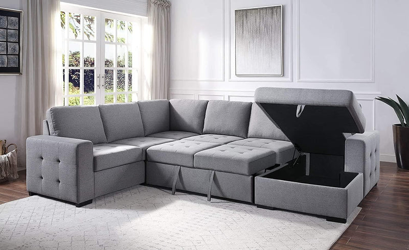 Nardo - Gray - Sectional Pull-Out Sleeper Sofa w/ Chaise - Ornate Home