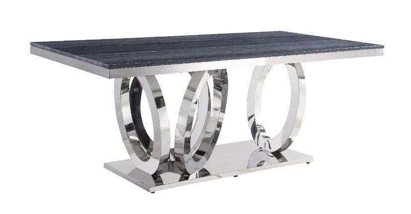 Nasir - Gray Faux Marble & Mirrored Stainless Steel - Dining Table - Ornate Home