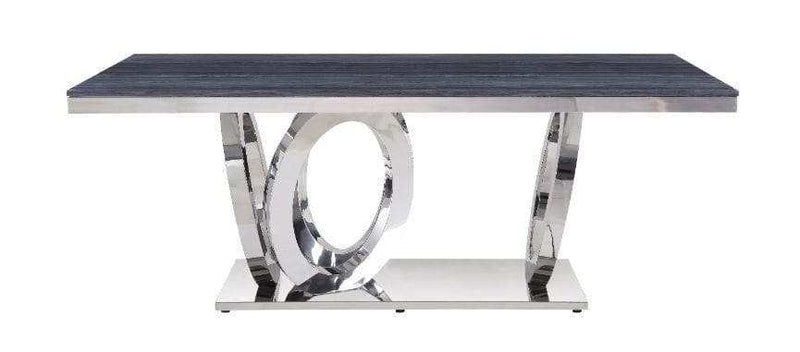 Nasir - Gray Faux Marble & Mirrored Stainless Steel - Dining Table - Ornate Home