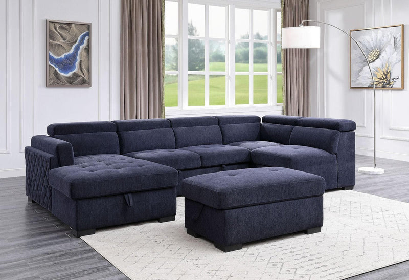 Nekoda - Navy - Sectional Sleeper Sofa w/ Storage & Ottoman - Ornate Home