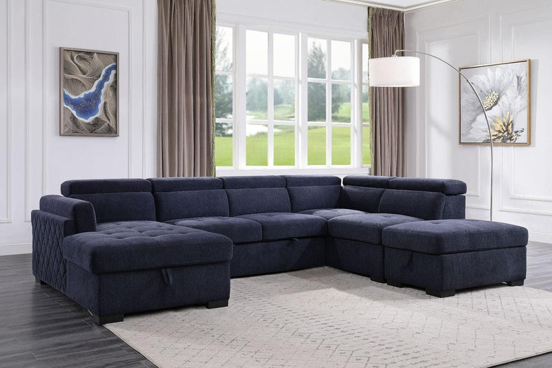 Nekoda - Navy - Sectional Sleeper Sofa w/ Storage & Ottoman - Ornate Home