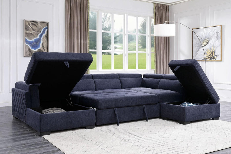 Nekoda - Navy - Sectional Sleeper Sofa w/ Storage & Ottoman - Ornate Home