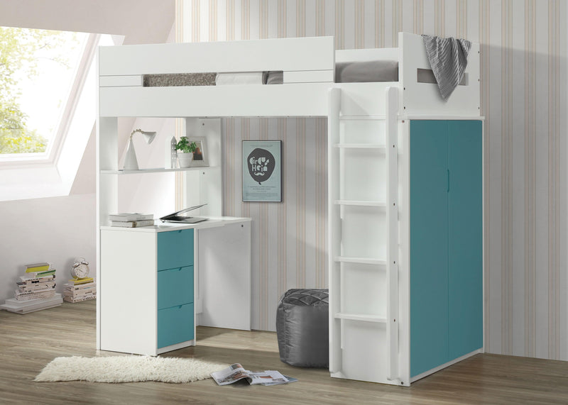 Nerice White & Teal Loft Bed - Ornate Home