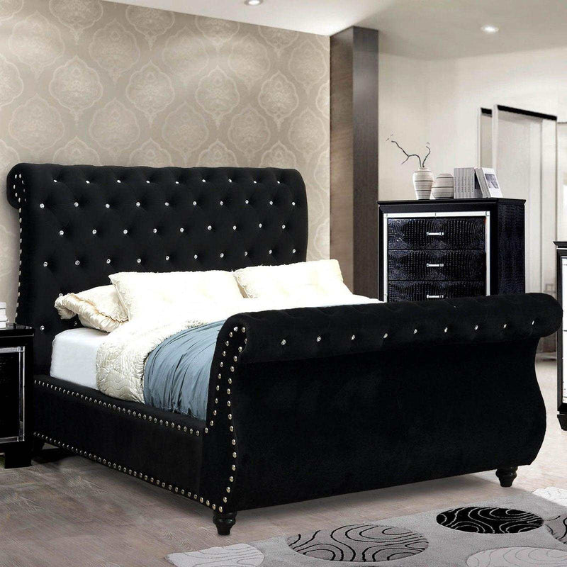 Noella - Black Velvet - E. King/King Sleigh Bed - Ornate Home