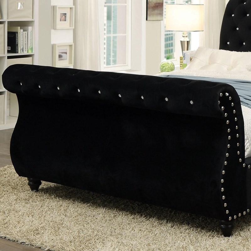 Noella - Black Velvet - Queen Sleigh Bed - Ornate Home