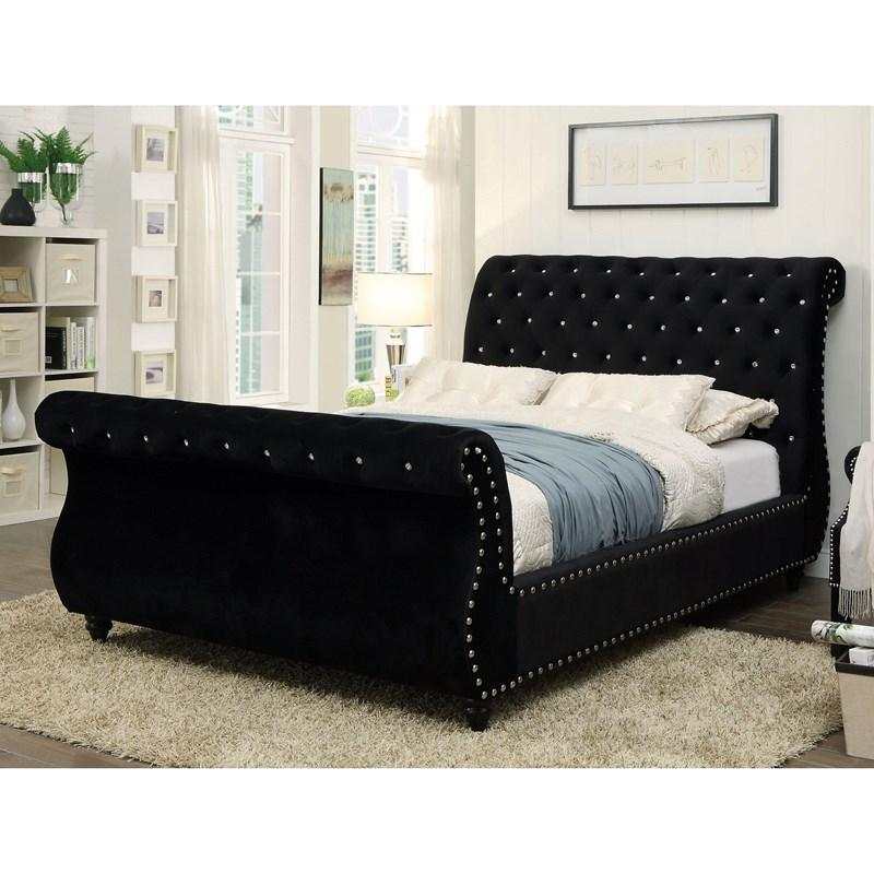 Noella - Black Velvet - E. King/King Sleigh Bed - Ornate Home