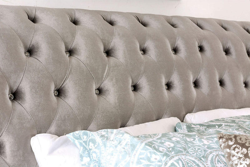 Noella - Gray Velvet - Queen Sleigh Bed - Ornate Home