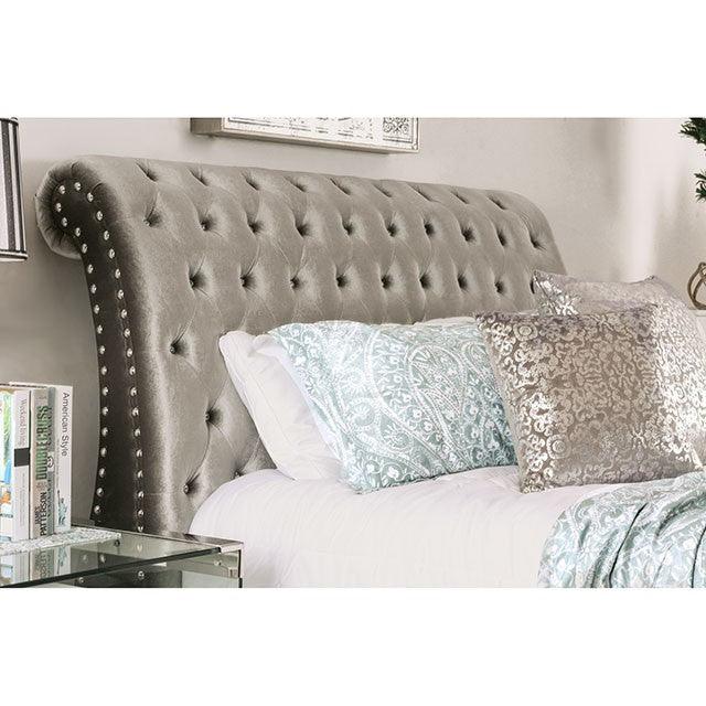 Noella - Gray Velvet - Queen Sleigh Bed - Ornate Home