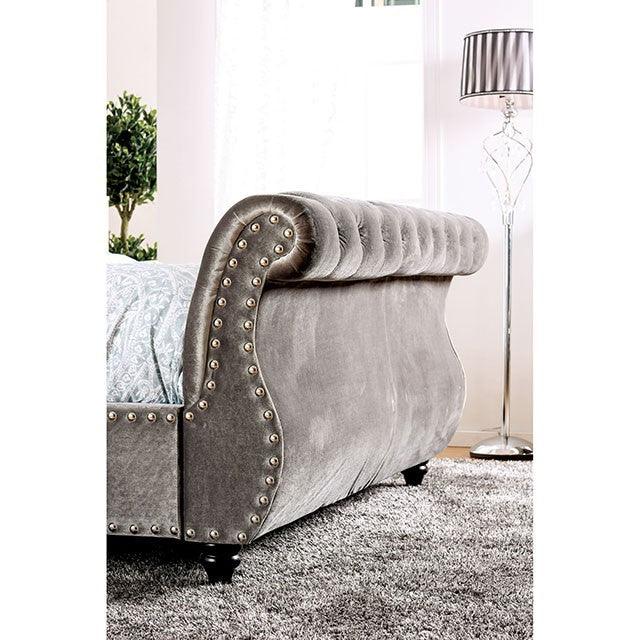 Noella - Gray Velvet - Queen Sleigh Bed - Ornate Home