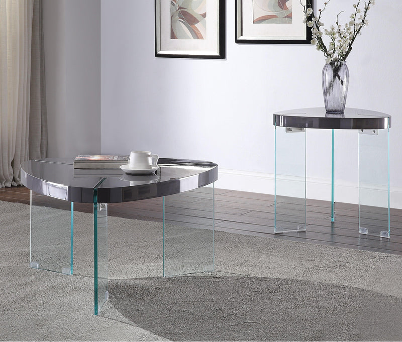 Noland Gray High Gloss & Clear Glass Coffee Table - Ornate Home