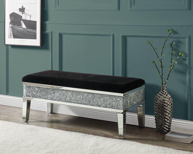 Noralie - Black Faux Leather - Glam Style Storage Bench - Ornate Home