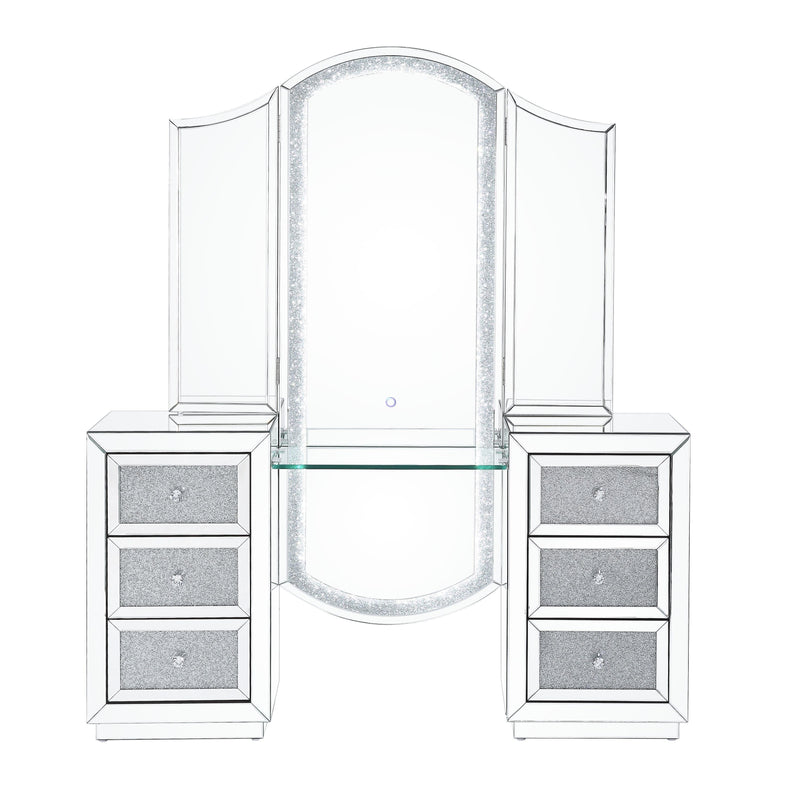 Noralie Tri-Fold Mirror Vanity Desk w/ LED - Ornate Home