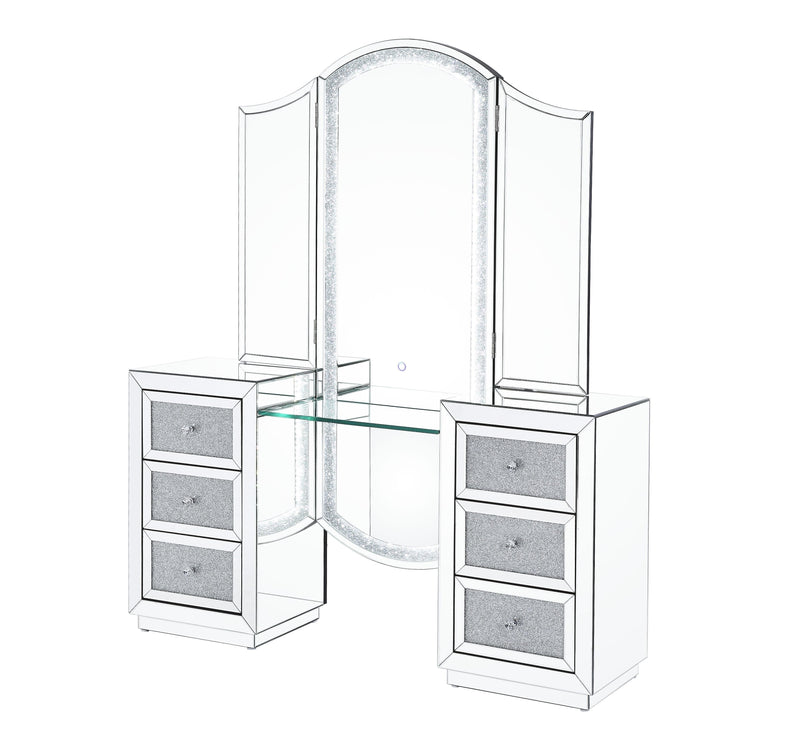 Noralie Tri-Fold Mirror Vanity Desk w/ LED - Ornate Home