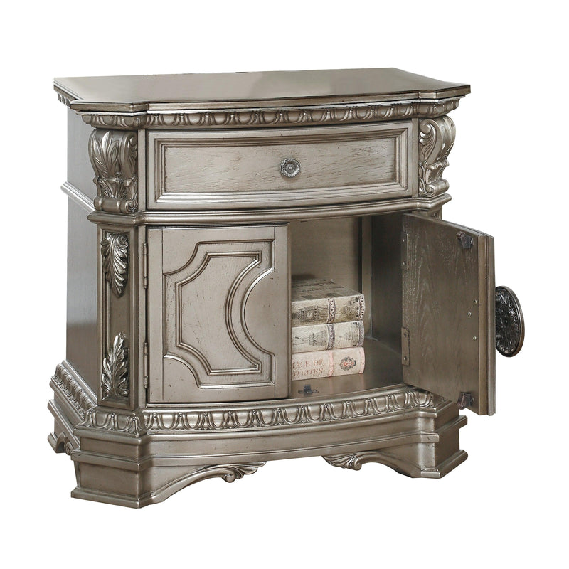 Northville - Antique Silver & Wood Top - Nightstand - Ornate Home