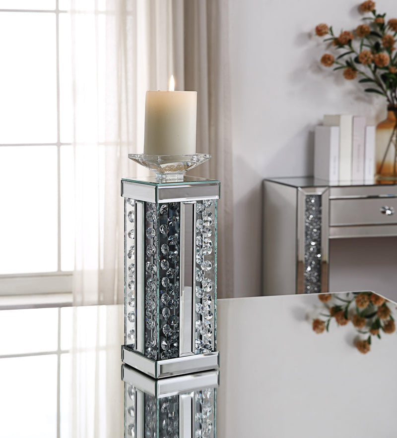 Nysa Mirrored & Faux Crystals Accent Candleholder - Ornate Home