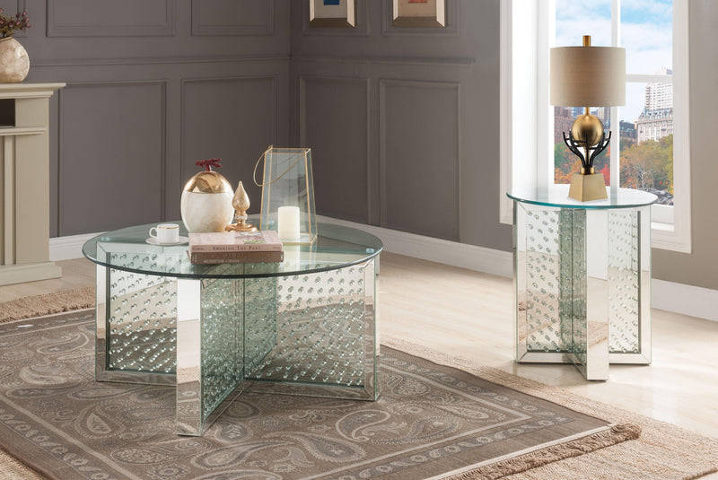 Nysa Mirrored & Faux Crystals Coffee Table - Ornate Home