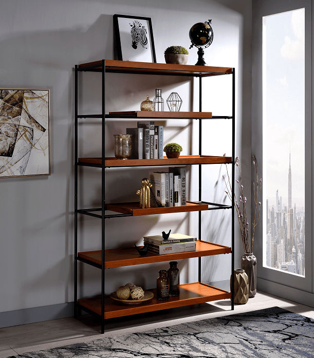 Oaken Honey Oak & Black Bookshelf - Ornate Home