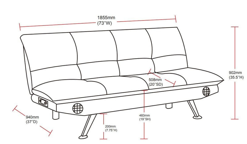 Odel - Black - Sofa Bed /w Bluetooth Speakers - Ornate Home