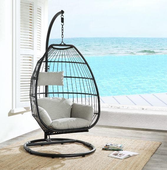 Oldi - Beige & Black - Patio Swing Chair w/ Stand - Ornate Home