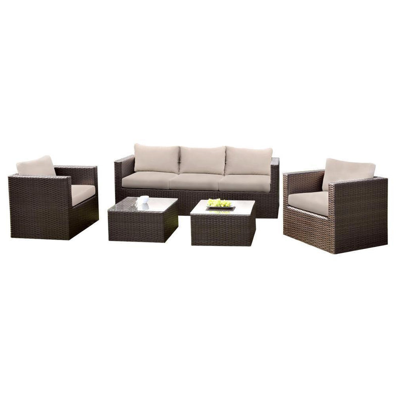 Olina - Espresso & Beige - 5pc Outdoor Sofa Set - Ornate Home