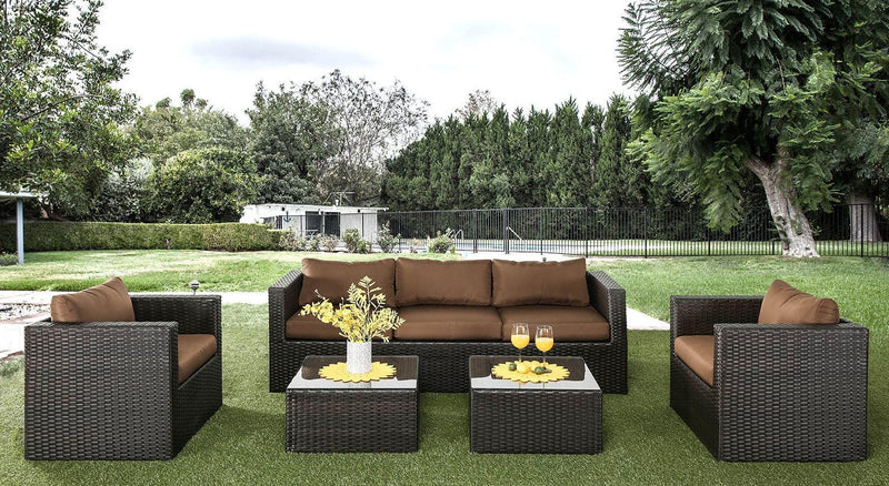 Olina - Espresso & Brown - 5pc Outdoor Sofa Set - Ornate Home