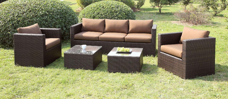 Olina - Espresso & Brown - 5pc Outdoor Sofa Set - Ornate Home