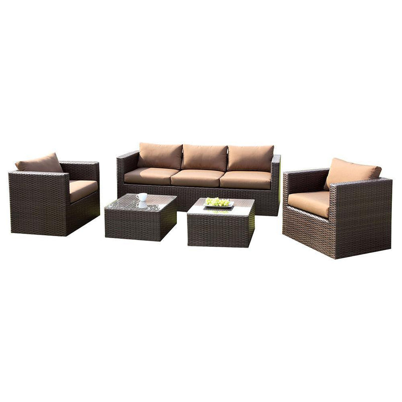 Olina - Espresso & Brown - 5pc Outdoor Sofa Set - Ornate Home