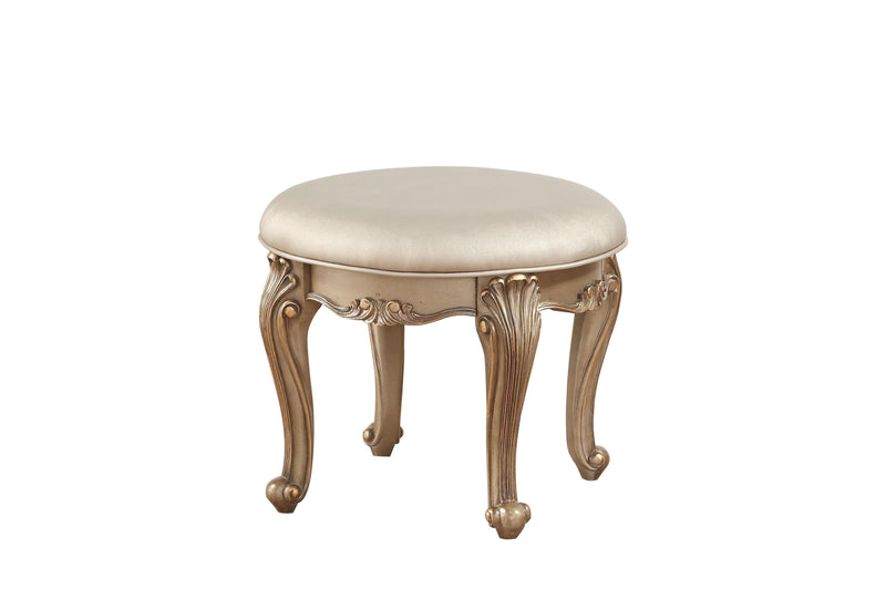 Orianne Champagne PU & Antique Gold Vanity Stool - Ornate Home