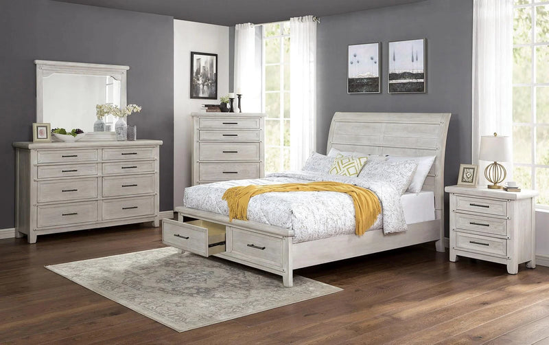 Shawnette Antique White Queen Storage Bedroom Set / 4pc