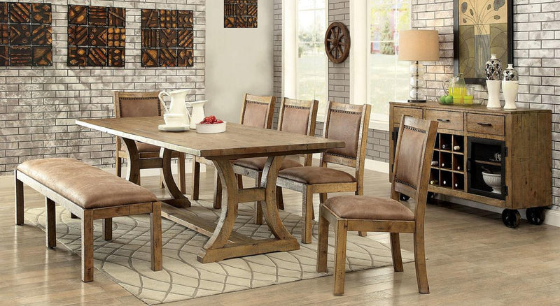 Gianna  Rustic Oak & Brown 6pc  Dining Room Set w/ Bench