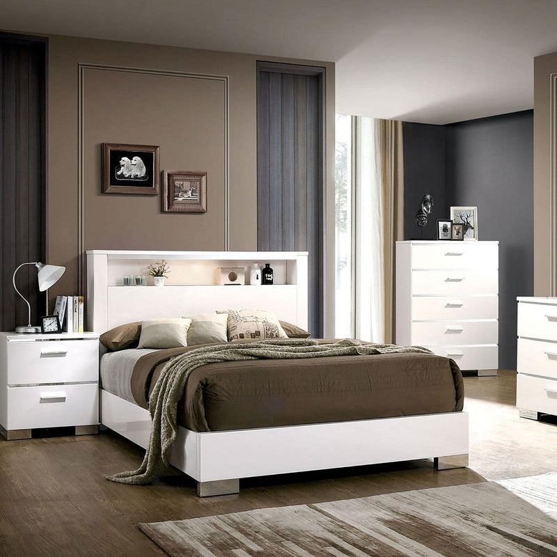 Carlie White & Chrome Eastern King Bed