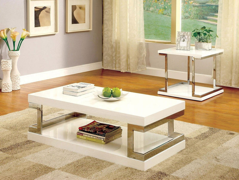 Meda White & Chrome Coffee Table