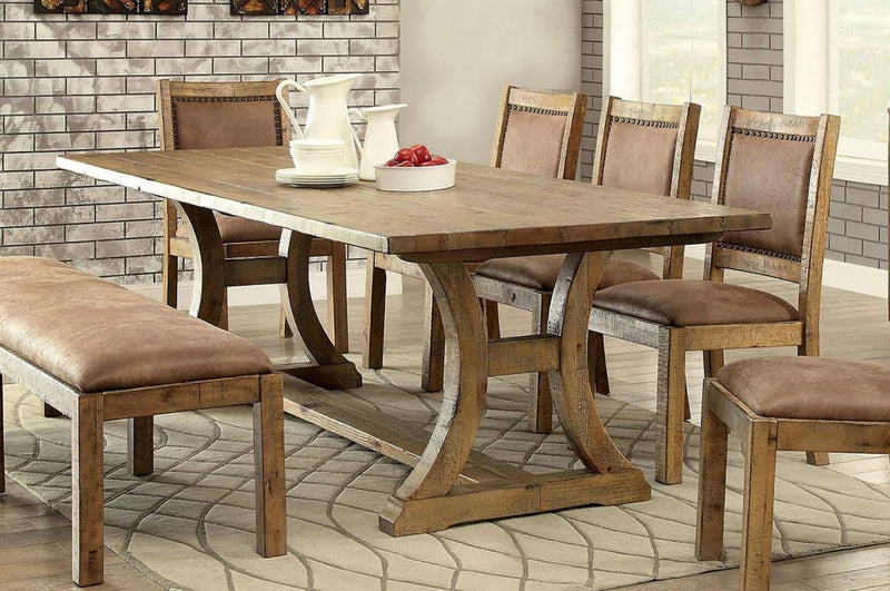 Gianna  Rustic Oak & Brown 6pc  Dining Room Set w/ Bench