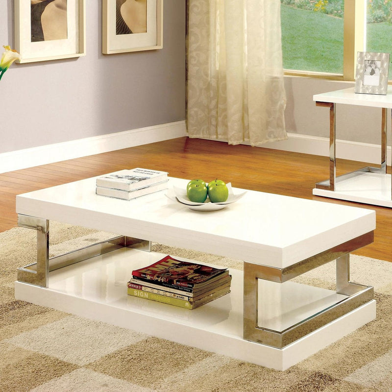 Meda White & Chrome Coffee Table