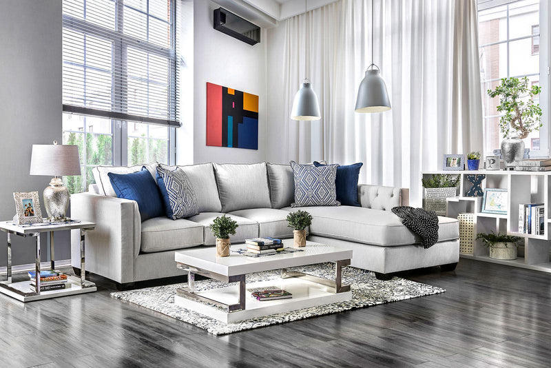 Ornella - Light Gray & Blue -  L Shape Sectional Sofa - Ornate Home