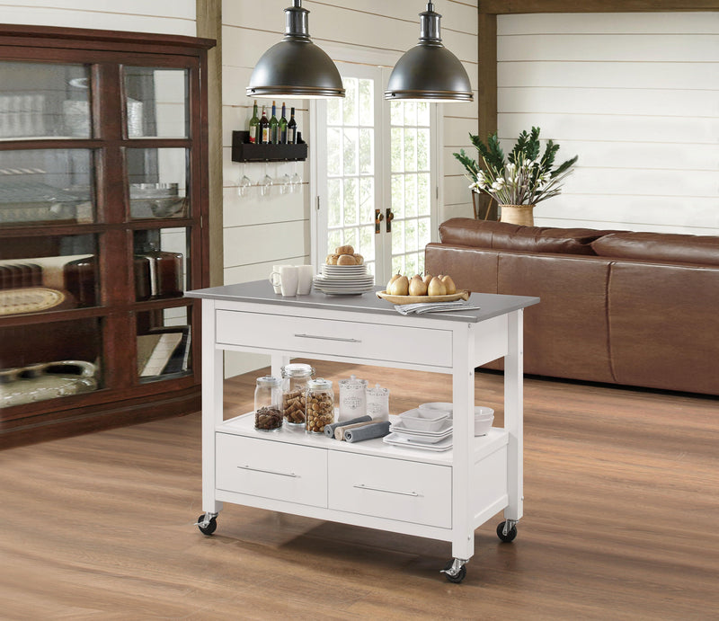 Ottawa Stainless Steel & White Kitchen Cart - Ornate Home