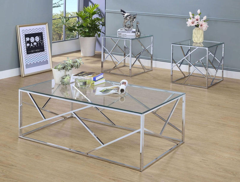 Pamplona - Chrome & Tempered Glass - 3pc Coffee Table Set - Ornate Home