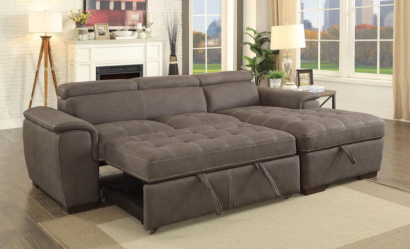 Patty - Ash Brown -  Sleeper Sectional Sofa w/ Storage - Ornate Home